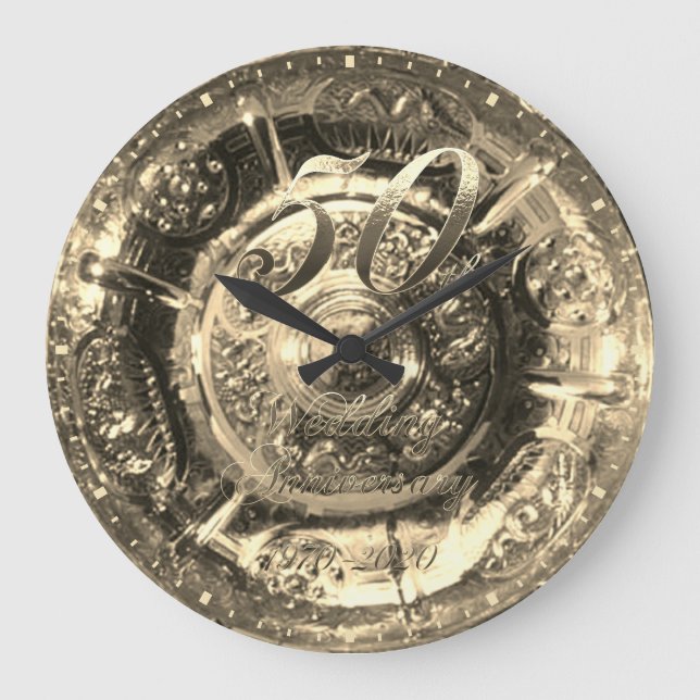 Relógio Grande 50.o aniversário da Casada 1970 2020 Faux Dourado (Frente)