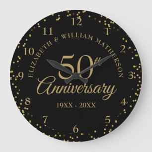 Relógio Grande 50th Anniversary Black And Gold Dust Confetti