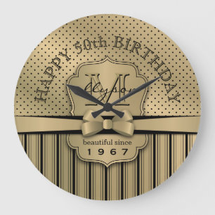 Relógio Grande 50th Arco Dourado das listras das bolinhas de