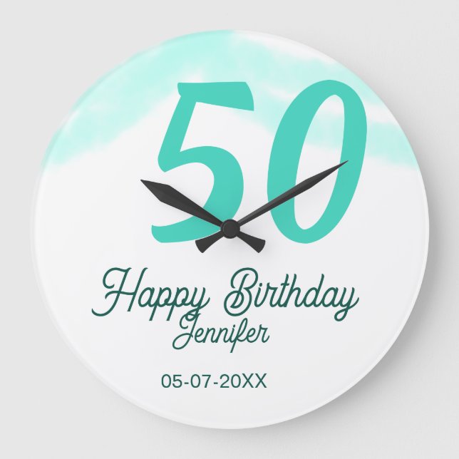 Relógio Grande 50th birthday add name date year green pastel bold (Frente)