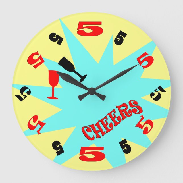 Relógio Grande 5 O'Clock Cheers Wall Clock (azul e amarelo) (Frente)
