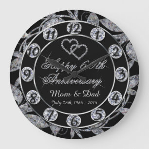 Relógio Grande 60th números de folha felizes do diamante do