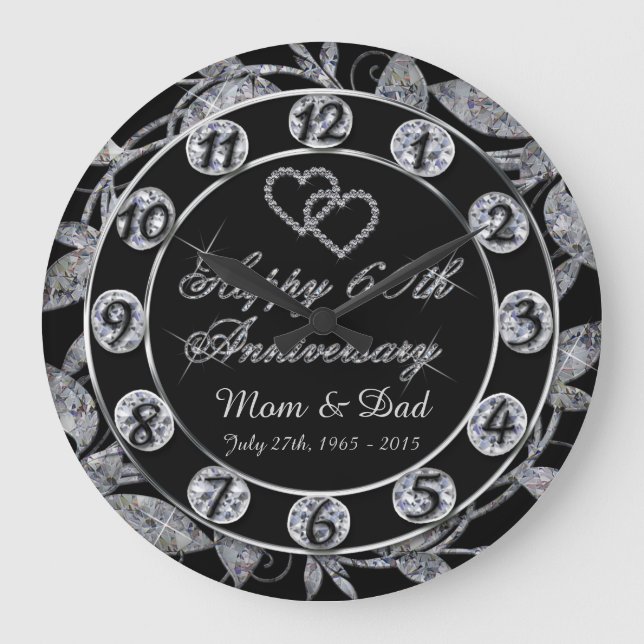 Relógio Grande 60th números de folha felizes do diamante do (Frente)