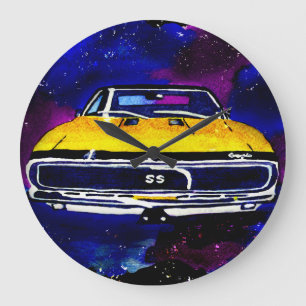 Relógio Grande "67 Chevy Camaro SS" Watercolor Art Clock Square