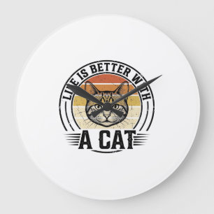 Relógio Grande A Vida É Melhor Com Um Gato Camisa Vintage De Gato