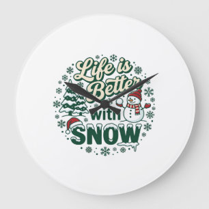Relógio Grande A Vida É Melhor Neve Natal Boneco De Neve Árvores 