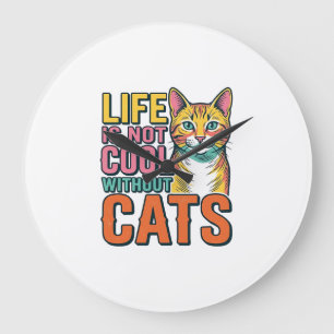 Relógio Grande A Vida Não é Legal Sem Gatos Camiseta Vintage de G