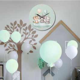 Relógio Grande A whimsical Cute Safari Baby animals wall clock 