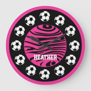 Relógio Grande A zebra personalizada do rosa do futebol listra o