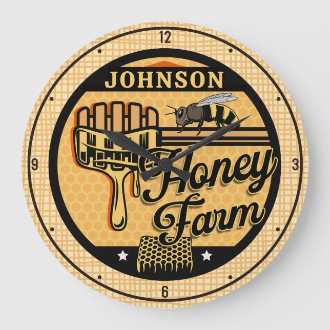 Relógio Grande Abelhas de mel Fazenda personalizada (Frente)