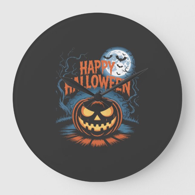 Relógio Grande Abóbora de Halloween Assustadora (Frente)