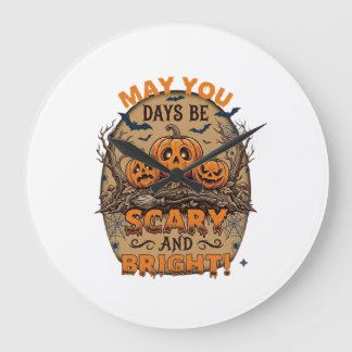Relógio Grande Abóbora de Halloween Assustadora Bats Broomstick_1