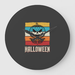 Relógio Grande Abóbora de Halloween Caveira Retro Vintage
