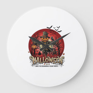 Relógio Grande Abóbora de Halloween Espantalho Corvo Morcegos_1