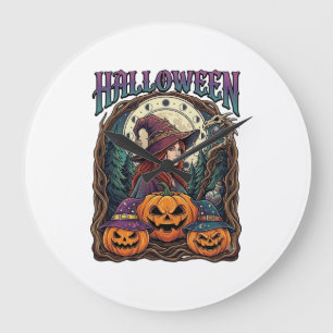 Relógio Grande Abóboras de Bruxa de Halloween Fases da Lua_1