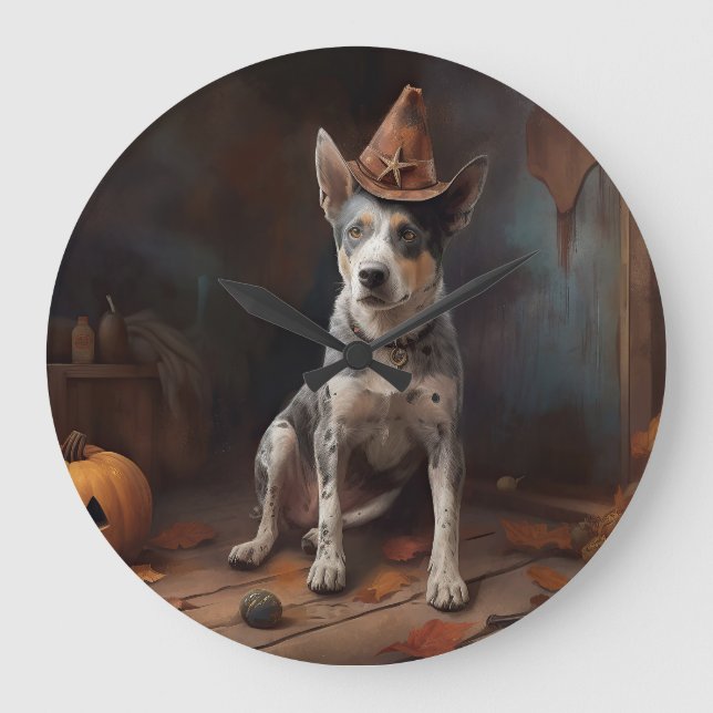Relógio Grande Abóboras de Gado Australianas de Halloween Assusta (Frente)