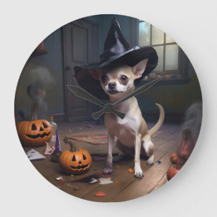 Relógio Grande Abóboras de Halloween Assustadoras de Chihuahua
