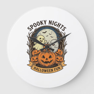 Relógio Grande Abóboras Fantasmas Fofos Gravura Vintage Halloween