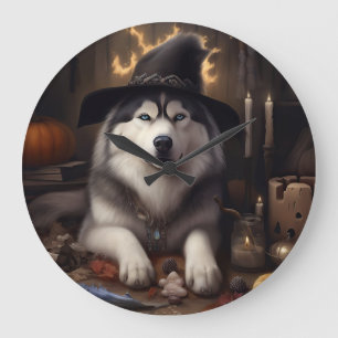 Relógio Grande Abóboras Malamute do Alasca Dia das Bruxas Assusta