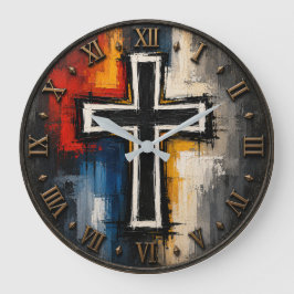 Relógio Grande Abstract Christian Cross Modern Faith Art