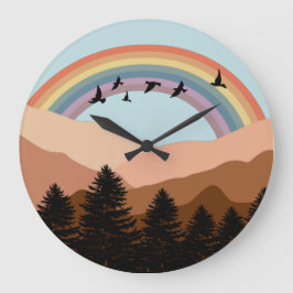 Relógio Grande Abstract Landscape Forest Rainbow & Birds Nursery 