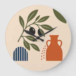 Relógio Grande Abstract Mediterranean Olive Branch Vase Clock
