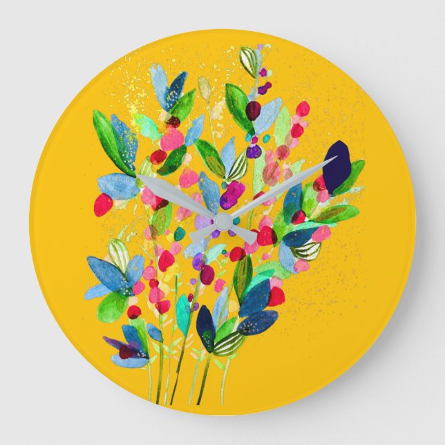 Relógio Grande Abstrato aqucolor floral (Frente)