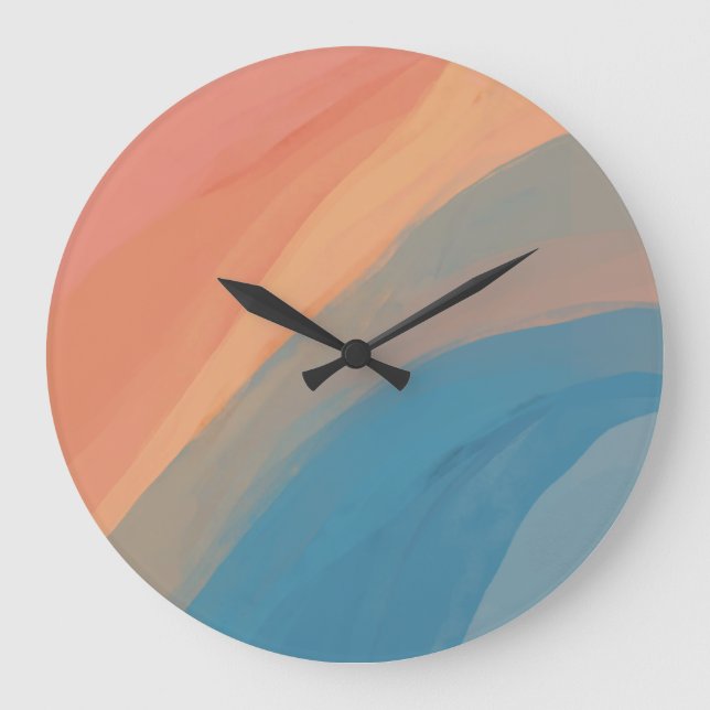 Relógio Grande Abstrato Art Colorida Watercolor Azul Rosa (Frente)