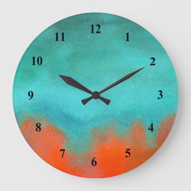 Relógio Grande Abstrato Art Sky Fire Lava Coral Turquoise Laranja (Frente)