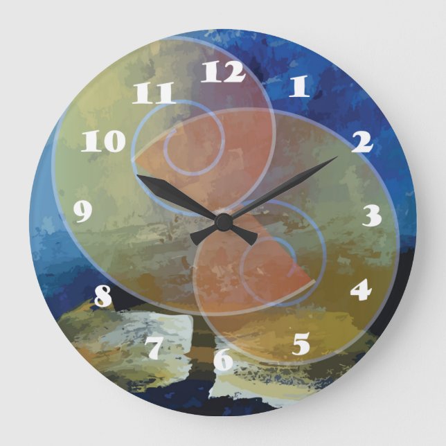 Relógio Grande abstrato azul e amarelo ArtClock (Frente)