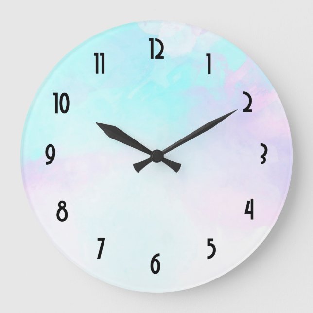 Relógio Grande Abstrato Azul Moderno e Aquarela Puro (Frente)