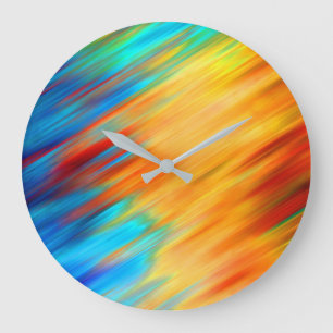 Relógio Grande Abstrato Colorido Laranja Azul Explosão
