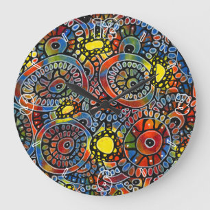 Relógio Grande Abstrato de Arte Original de Corais Vivos Colorido