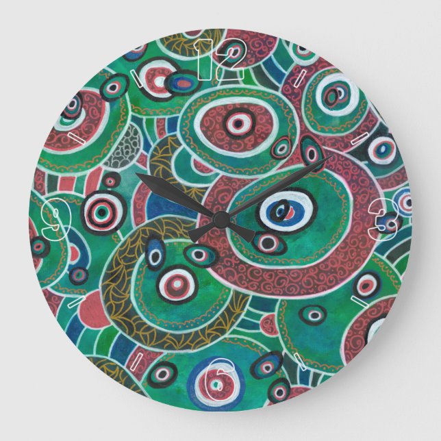 Relógio Grande Abstrato de Maroon e Turquesa (Frente)