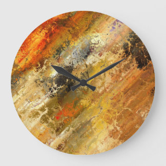 Relógio Grande abstrato de tinta metálica, cor de laranja preto