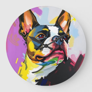 Relógio Grande Abstrato Expressivo de Boston Terrier