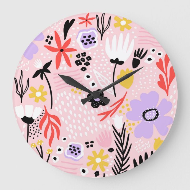 Relógio Grande Abstrato Floral: Creative Vintage Design. (Frente)