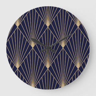 Relógio Grande Abstrato geométrico Azul Escuro Dourado