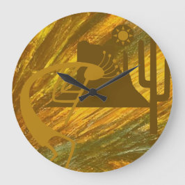 Relógio Grande Abstrato Kokopelli com Mesa, Cactus e Sol