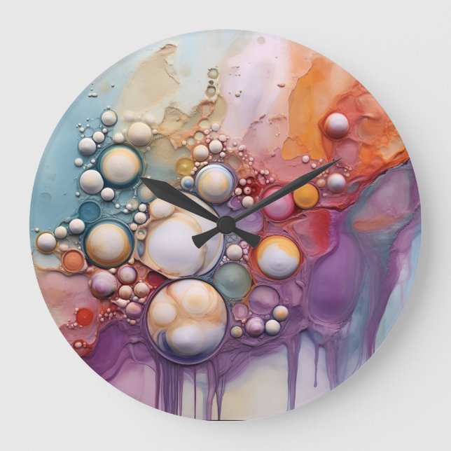 Relógio Grande Abstrato Liquid Pour Art Beach Vibes, Células de P (Frente)