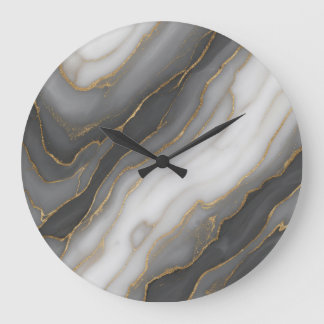 Relógio Grande Abstrato Marble Wall Clock - Cinza, Branco e Doura