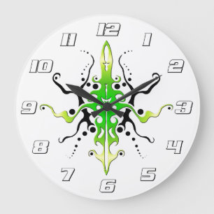 Relógio Grande Abstrato Máscara Tribal Tattoo Design - verde