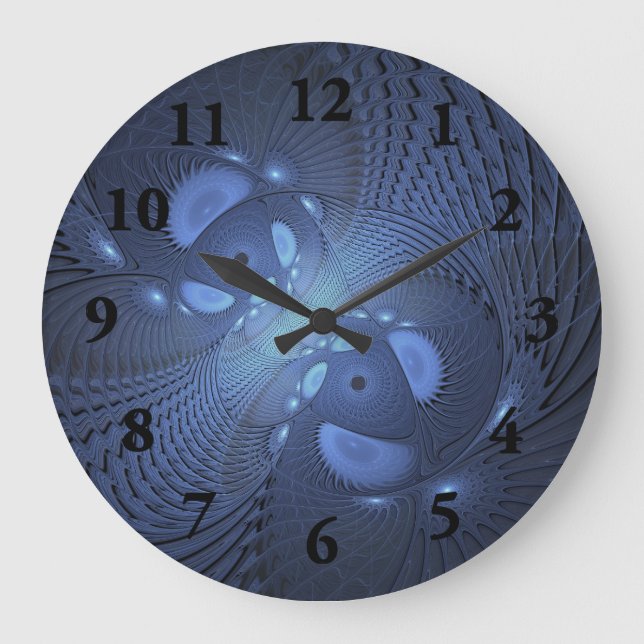 Relógio Grande Abstrato moderno Trendy Dusk Blue Fractal Art (Frente)