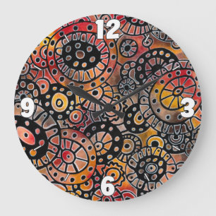 Relógio Grande Abstrato original de Corais de Oval em Tranquilo