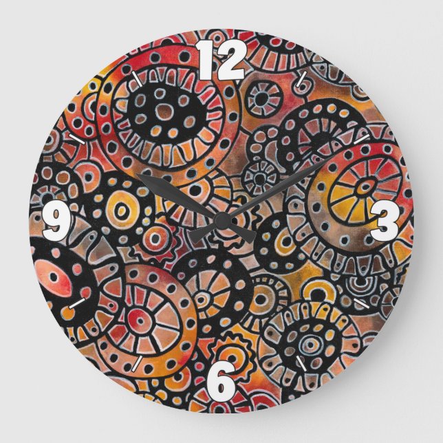 Relógio Grande Abstrato original de Corais de Oval em Tranquilo (Frente)