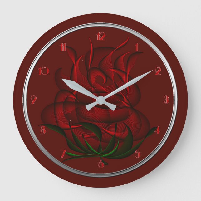 Relógio Grande Abstrato Rosa vermelha Wall Clock (Frente)