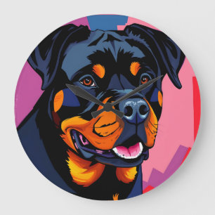 Relógio Grande Abstrato Rottweiler Retrato Contemporâneo