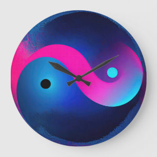 Relógio Grande Abstrato Serenidade: Yin Yang em Rosa e Blues