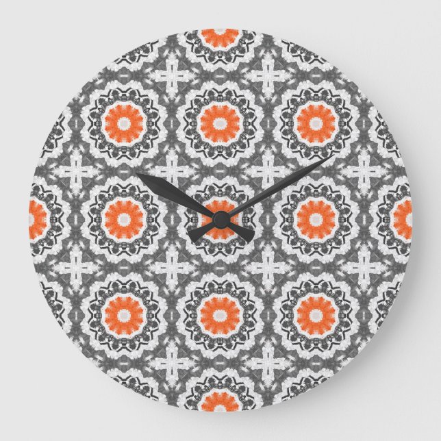 Relógio Grande Abstrato Silver: Design geométrico sem costura. (Frente)