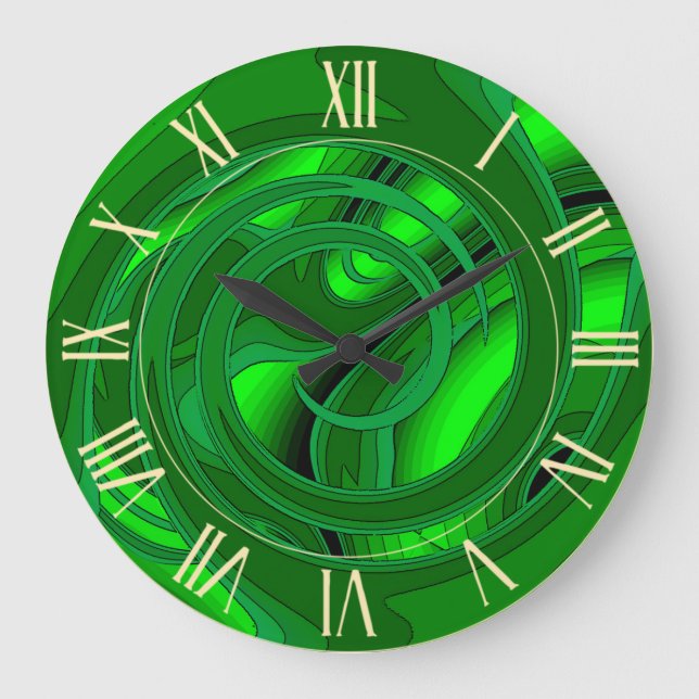 Relógio Grande Abstrato Verde Moderno de Luxo Rosa Floral (Frente)